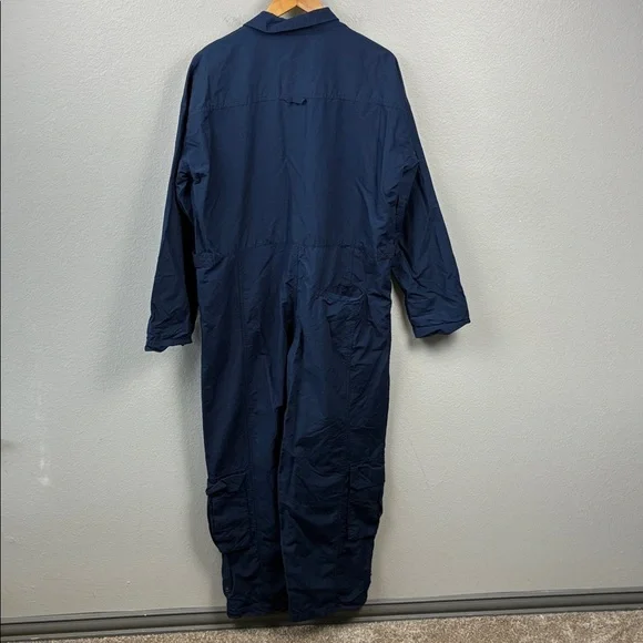 Free People Mesmerize Me Jumpsuit Longsleeve Navy Blue Wide Leg Cargo Pants L - Picture 8 of 10